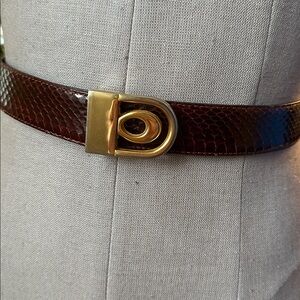 Vintage Brown with burgundy undertone Snake skin Belt with Gold Buckle